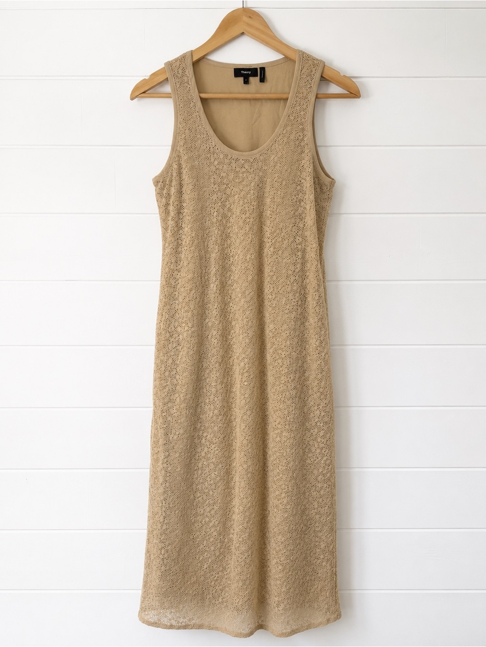 Theory Bleecker Cotton Blend Lace Sheath Midi Dress P Beige Shimmer